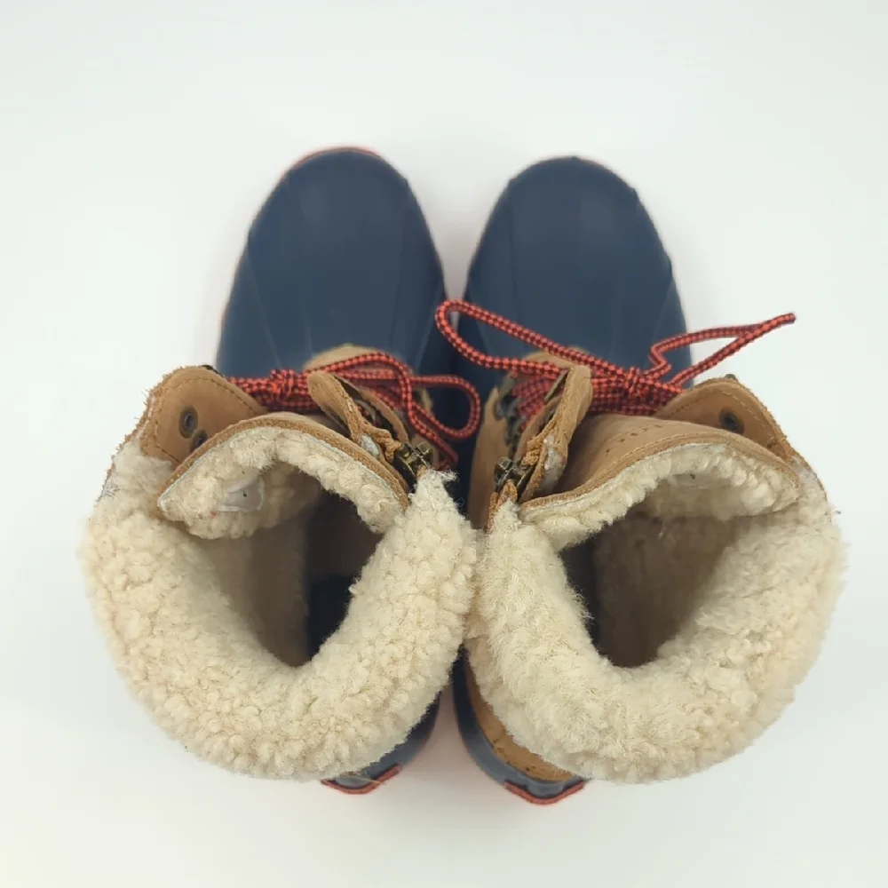 SPERRY Shearwater Winter Waterproof Wool Leather Duck Boots Sz 7.5 Tan/Navy
